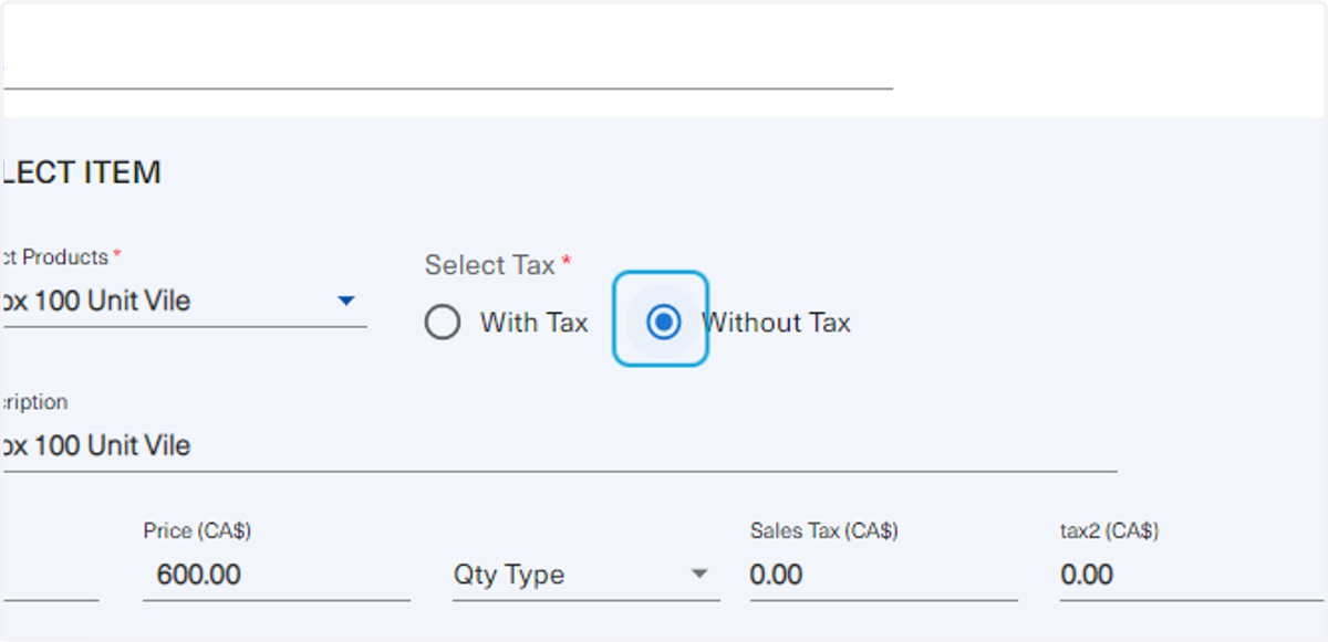 Select "withoutTax"