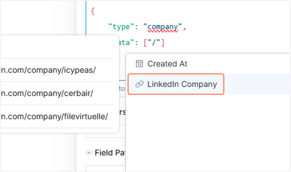 Write "/", to select your LinkedIn Company column