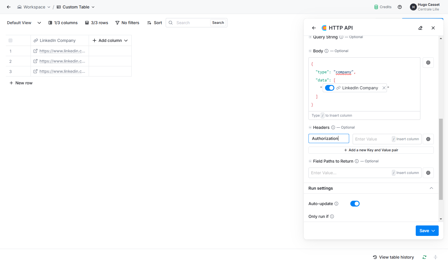 Type "Authorization" instead of Key
