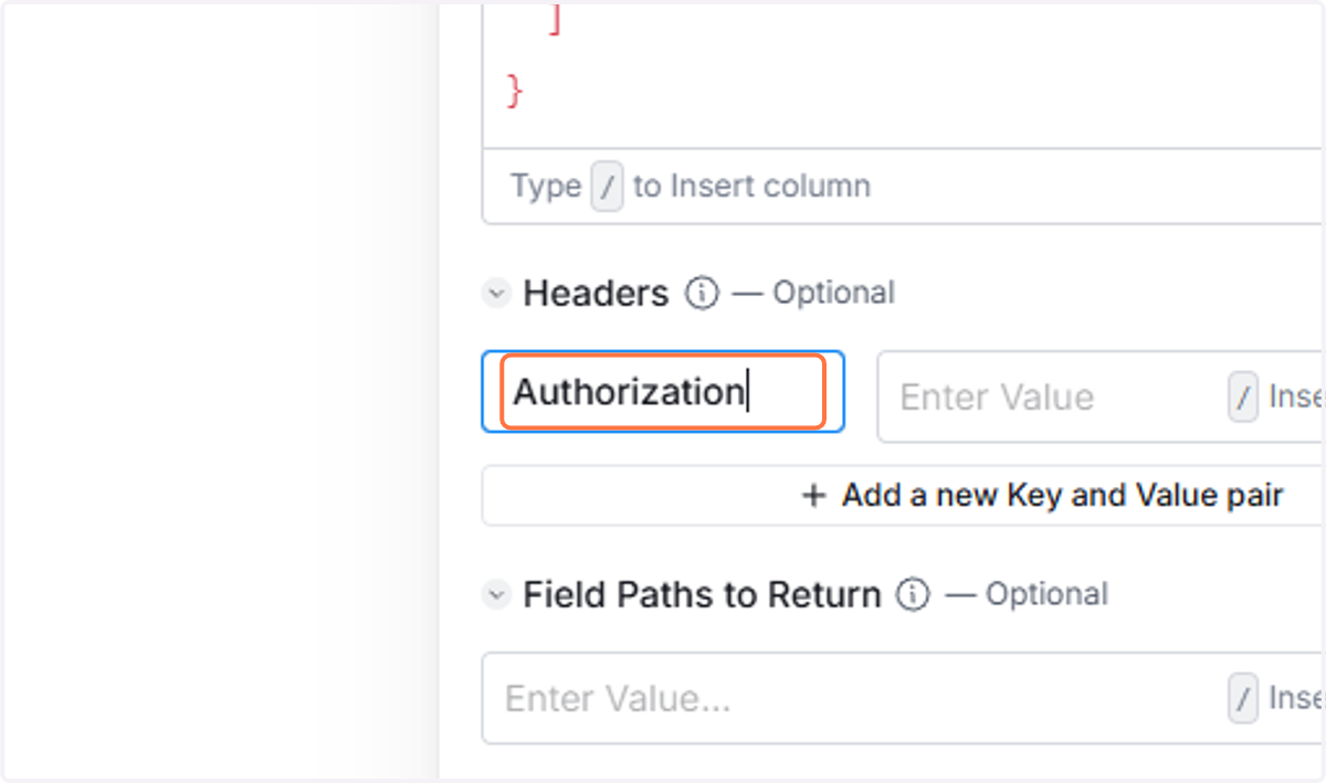 Type "Authorization" instead of Key