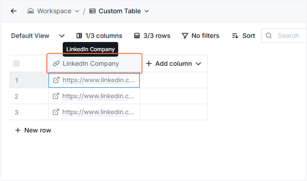 Paste your LinkedIn Company list in a column