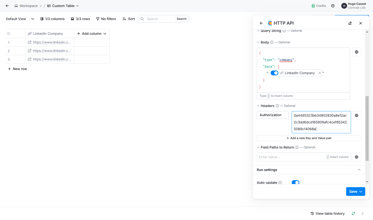 Paste your API Key into Value