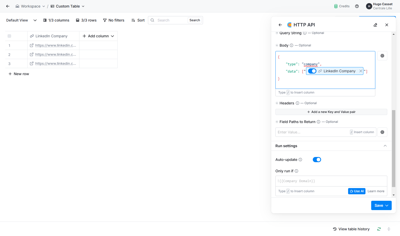 In the Header section, click on Add new Key and Value pair