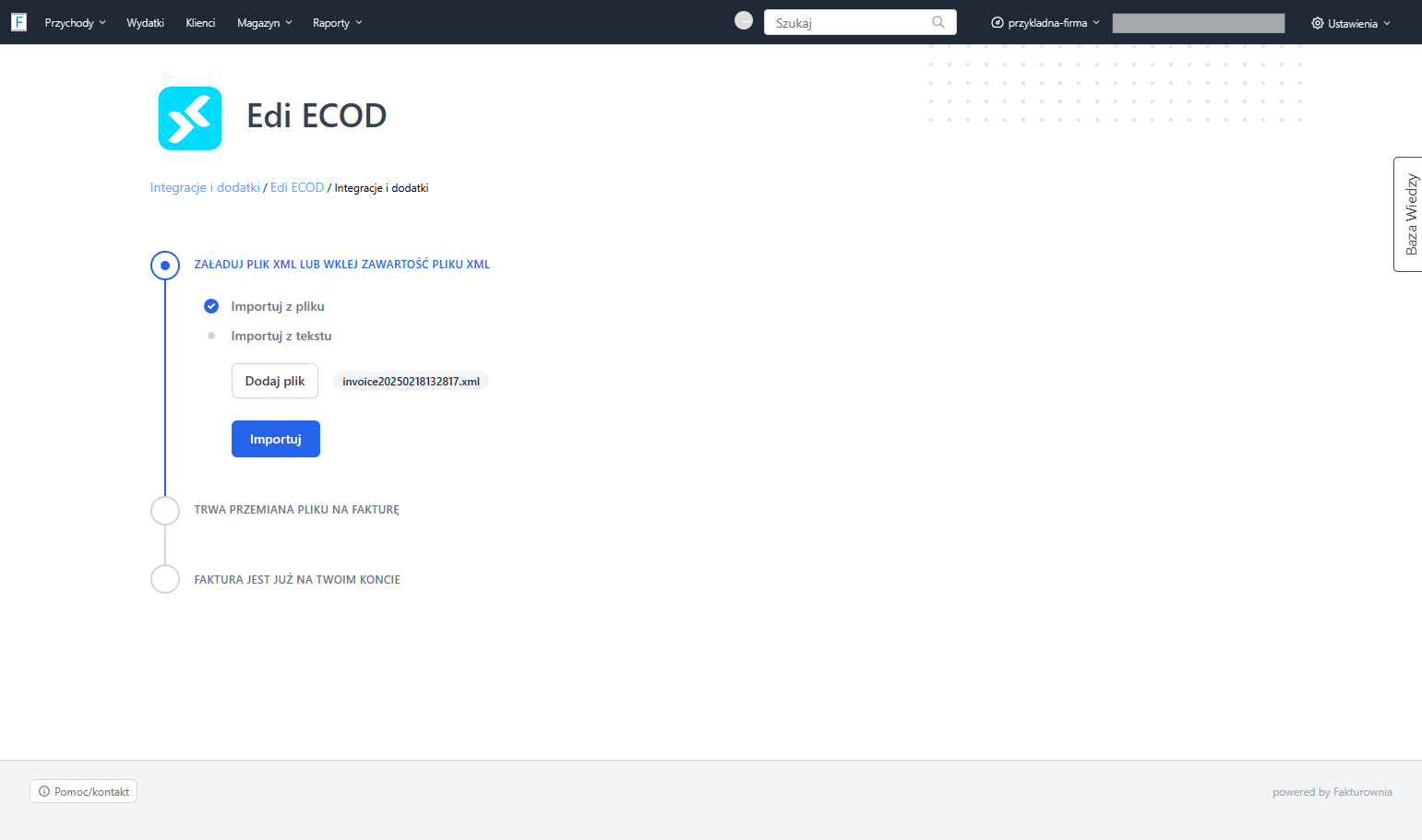 Dodaj w wyznaczonym miejscu plik Edi ECOD w formacie XML
