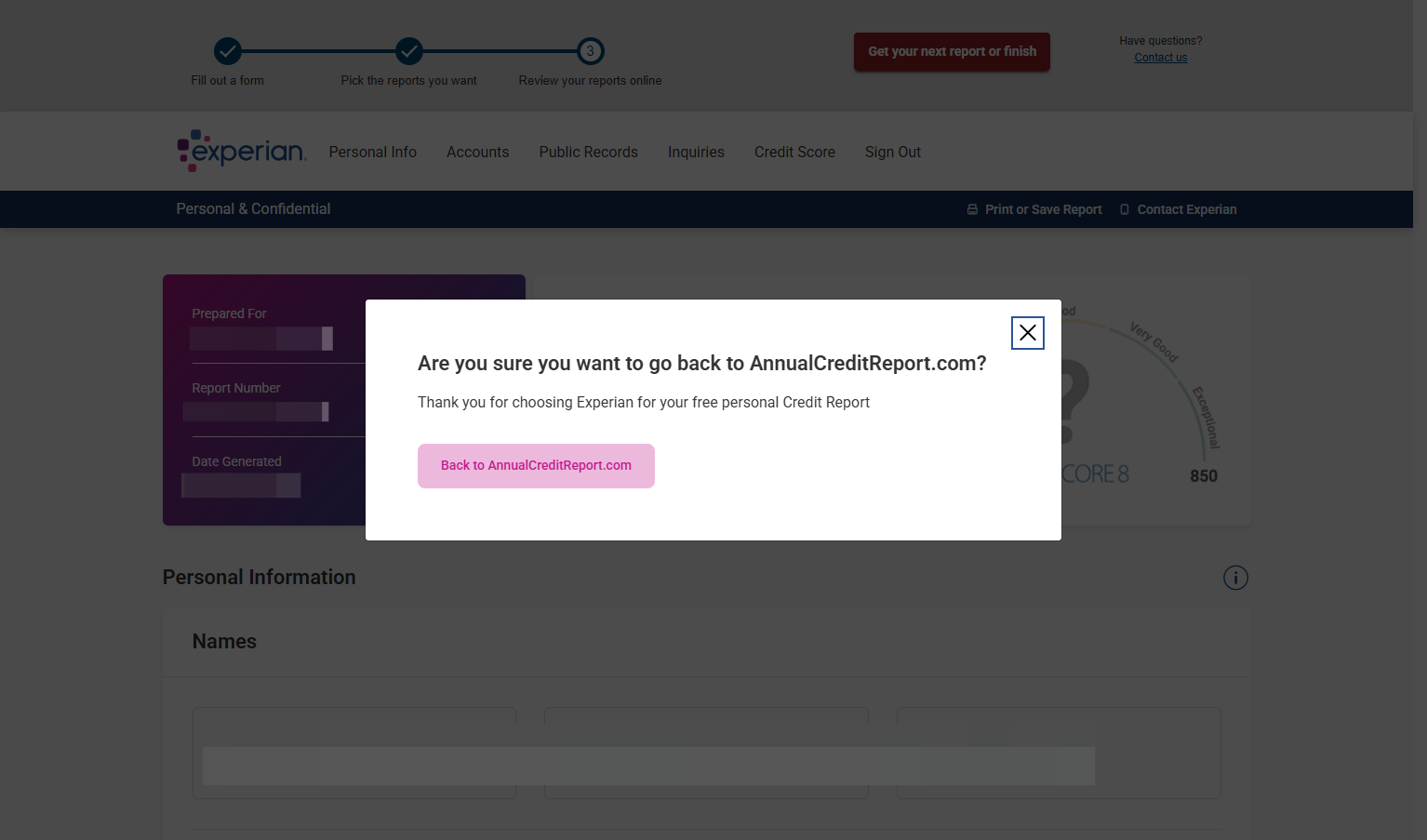 Click on Back to AnnualCreditReport.com