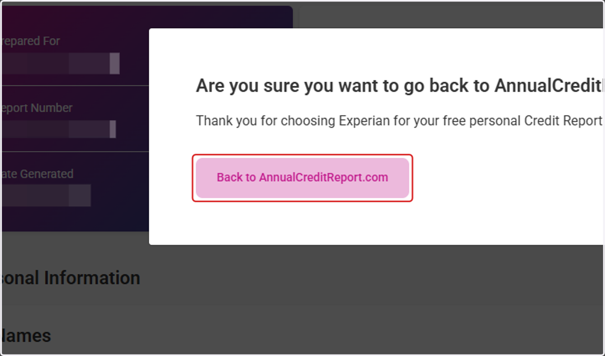 Click on Back to AnnualCreditReport.com
