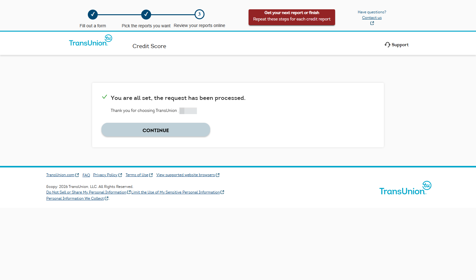 On the confirmation page, click on CONTINUE