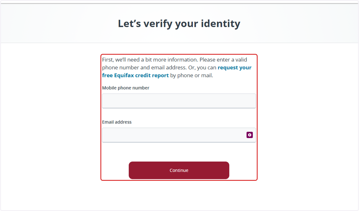 Enter your phone number and email and press Continue