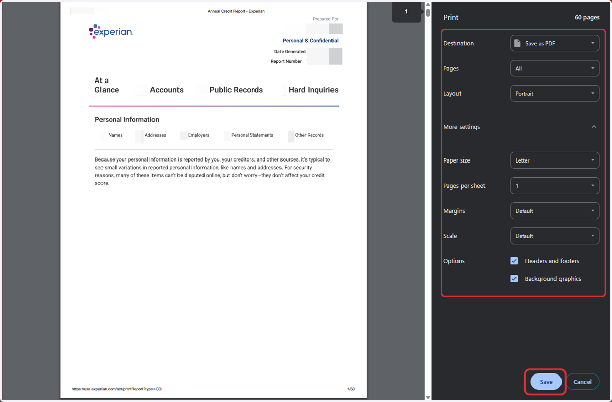Set printer/destination as Save as PDF and print all pages, then click Save
