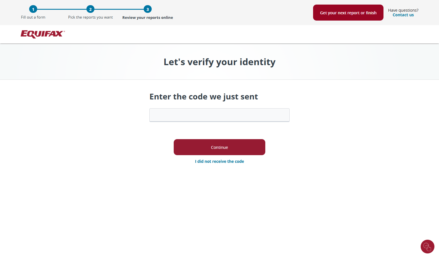 Enter the verification code you received and press Continue