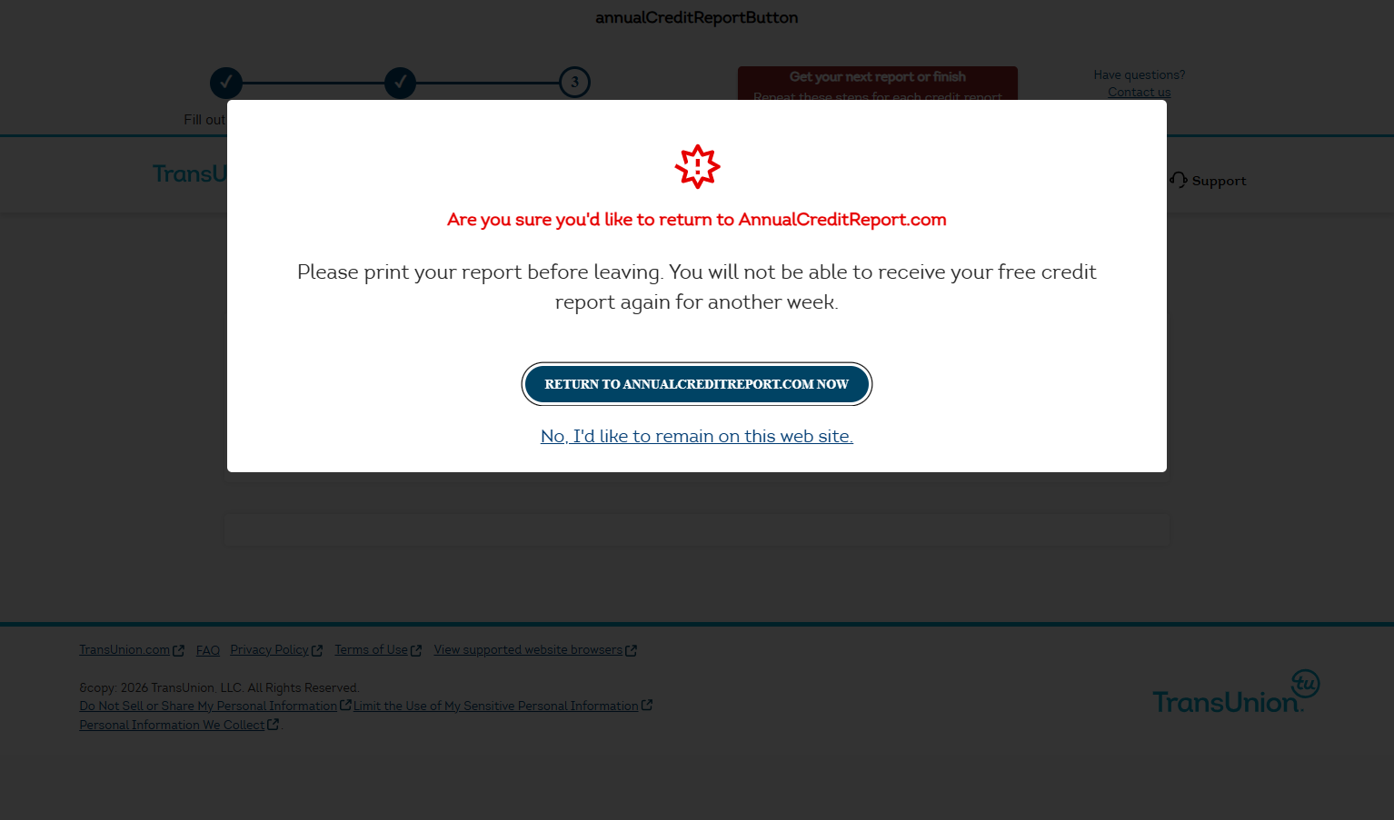 Click on RETURN TO ANNUALCREDITREPORT.COM NOW
