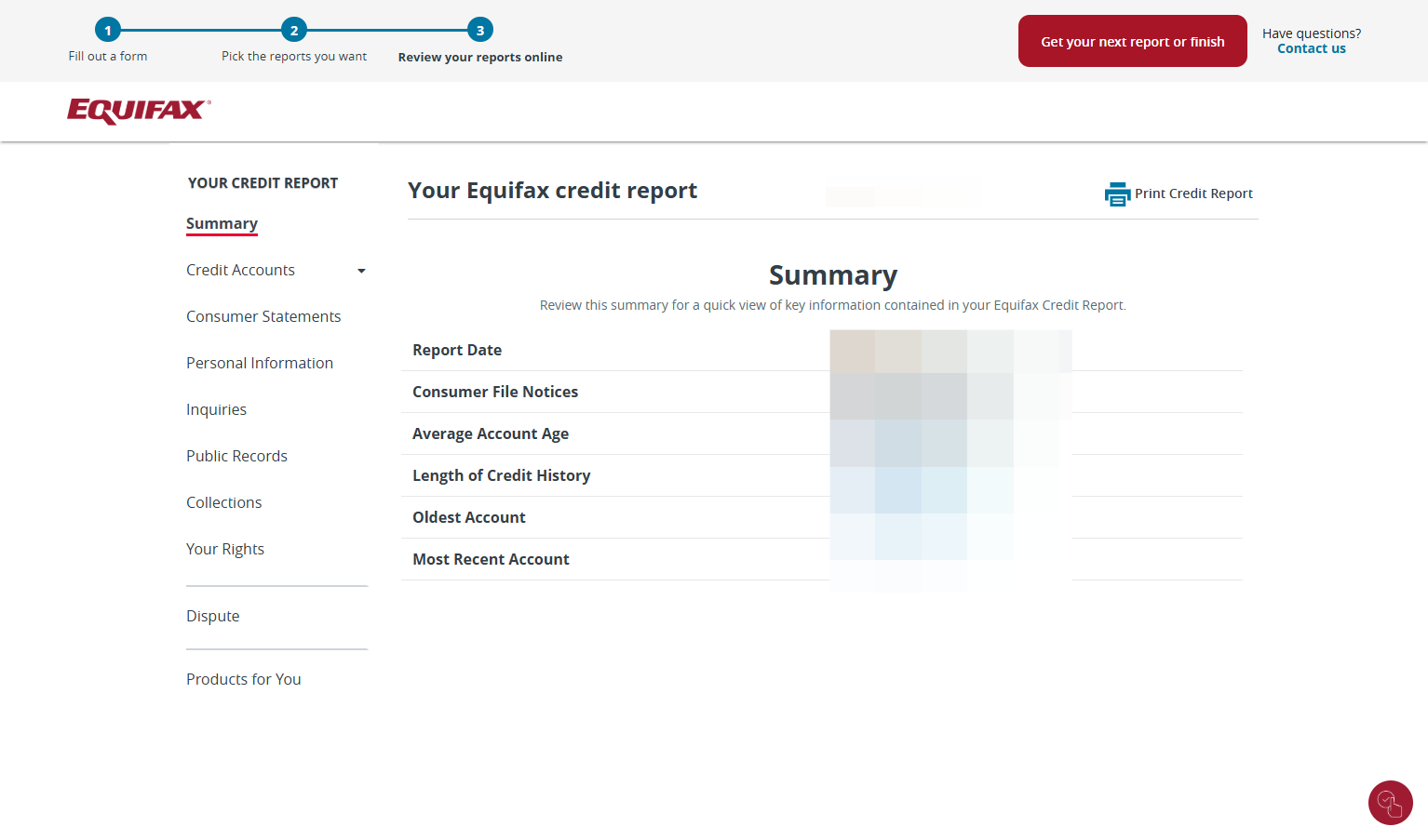 Click on Get your next report or finish