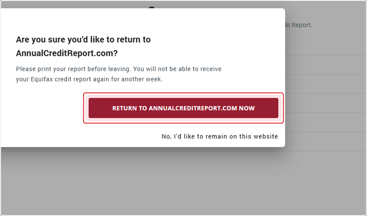 Click on RETURN TO ANNUALCREDITREPORT.COM NOW