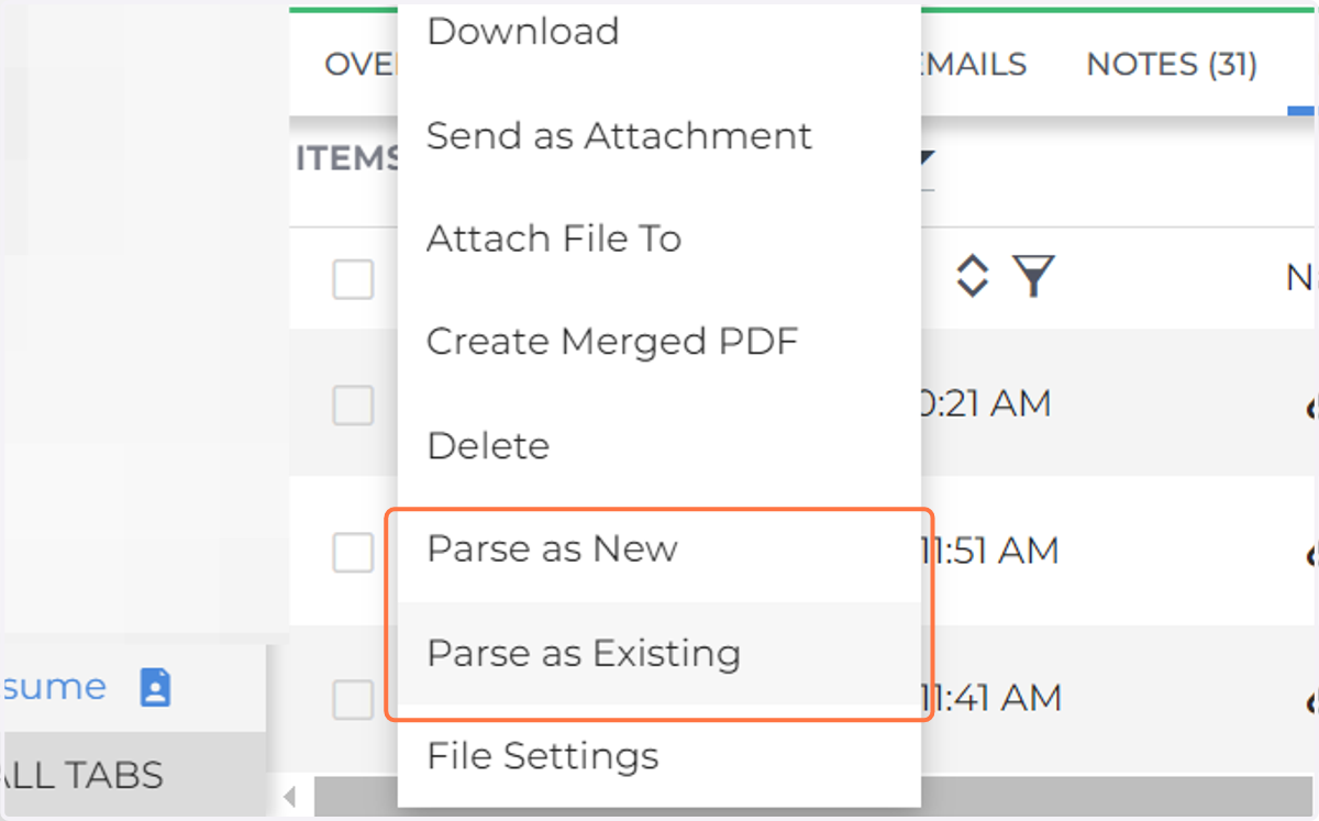 Click on Parse as New or Existing