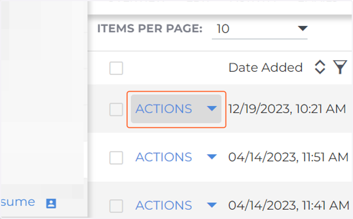 Choose the resume you want to Parse and Click on ACTIONS