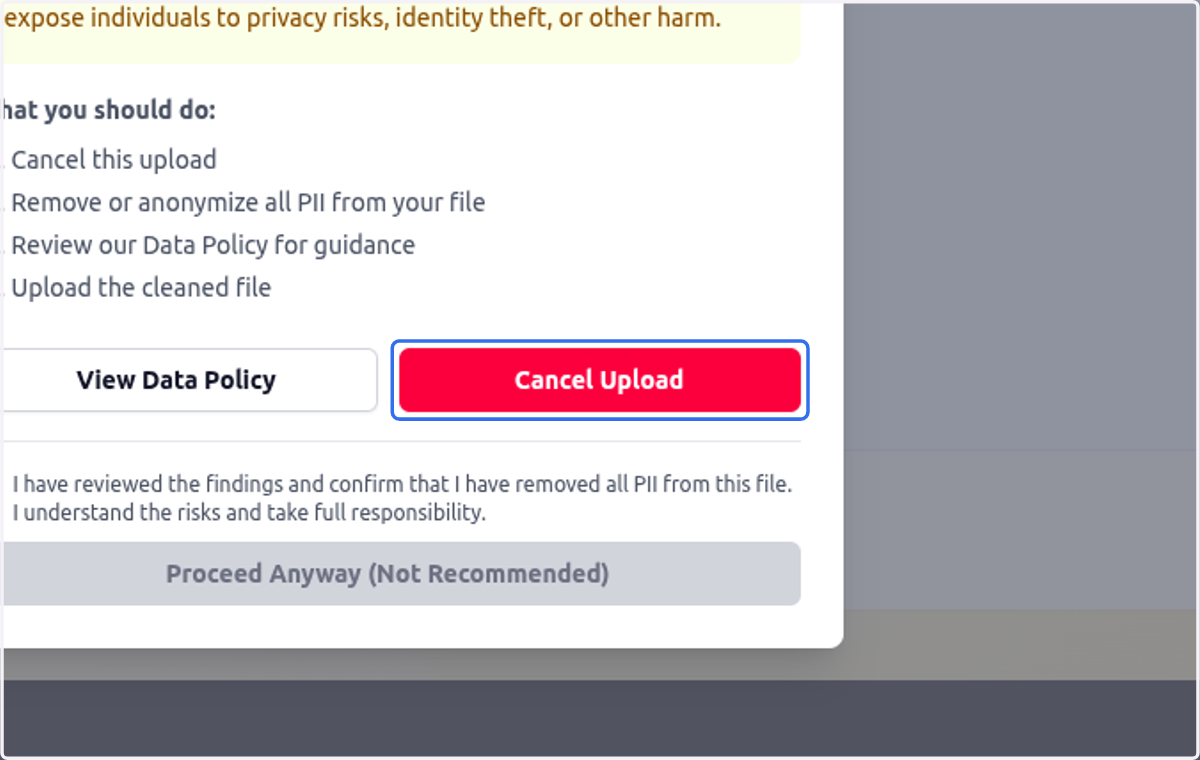 Click on Cancel Upload