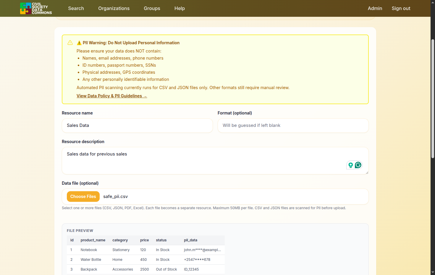 Prepare the document once again, while masking the PII values