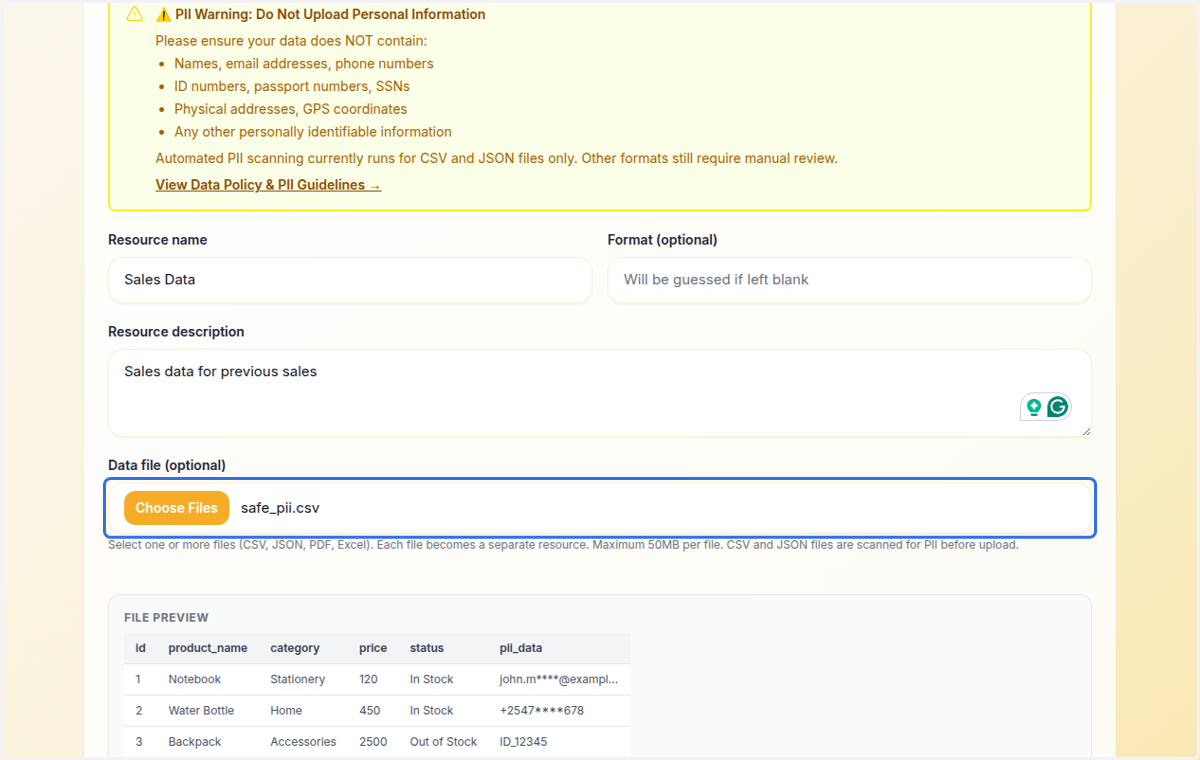 Prepare the document once again, while masking the PII values