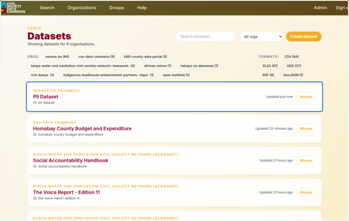 You can view the dataset in the admin