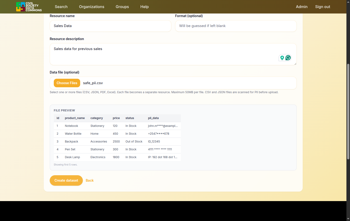 Click on Create dataset