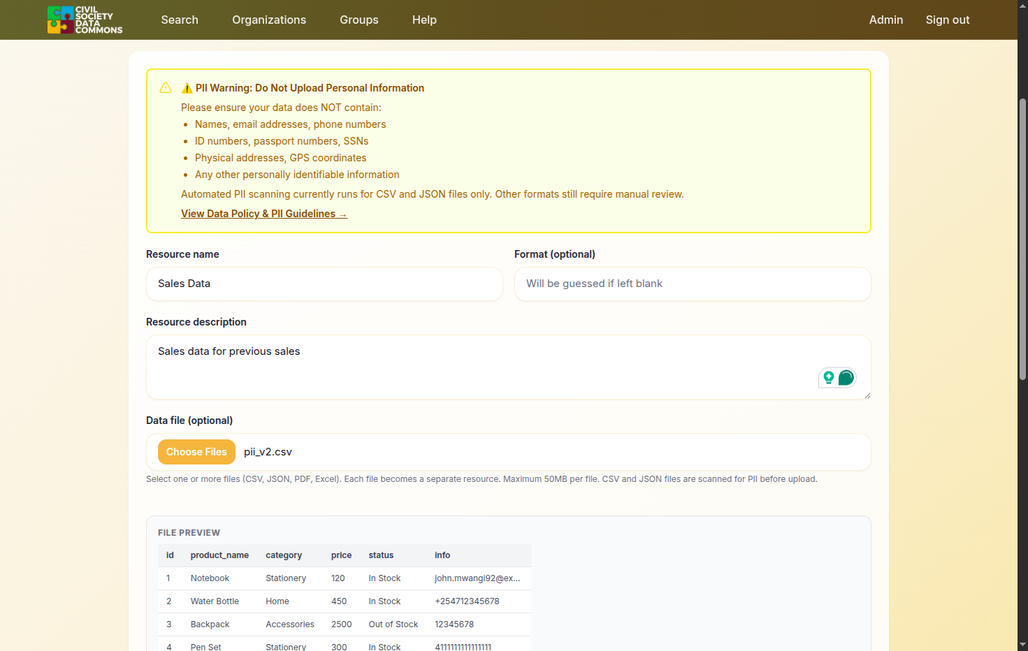 Select the resource (the file to upload)
