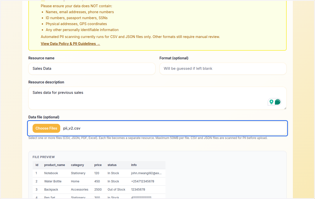 Select the resource (the file to upload)