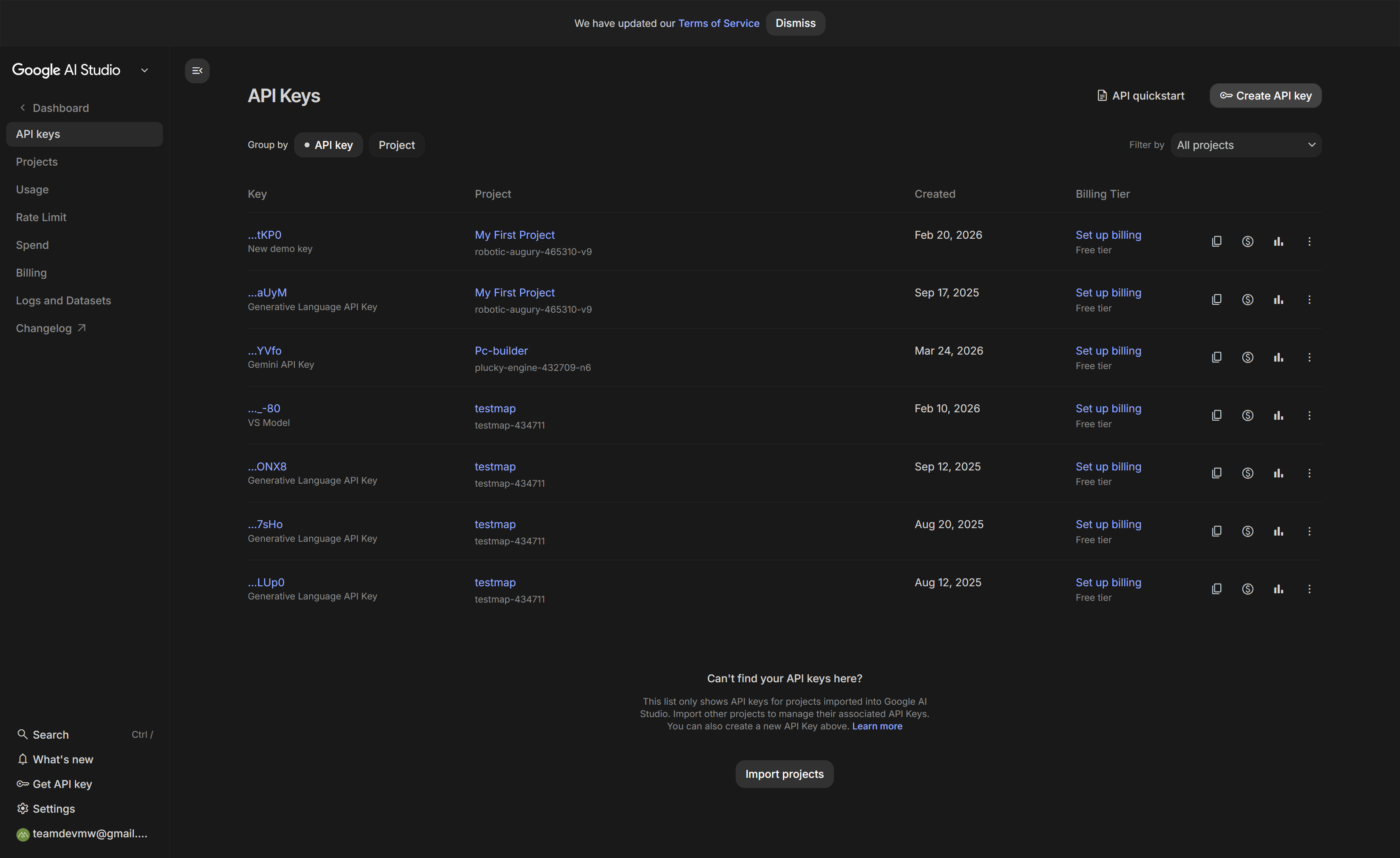 Click on Create API key