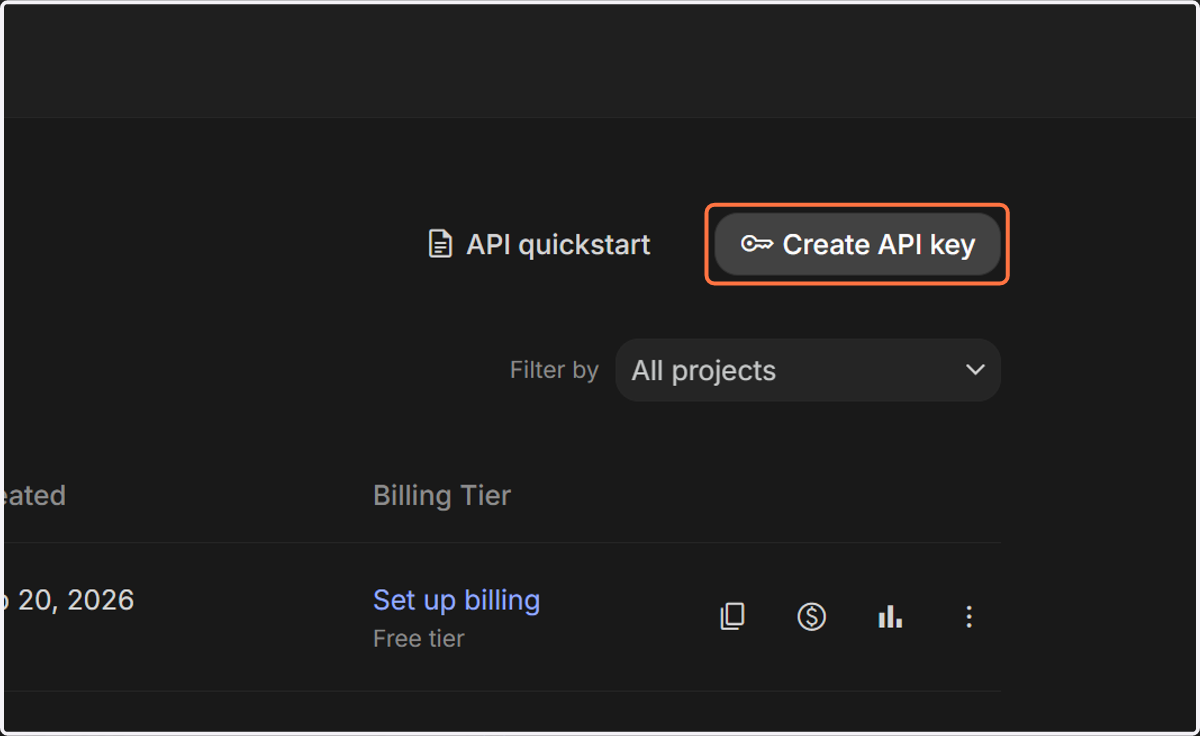 Click on Create API key