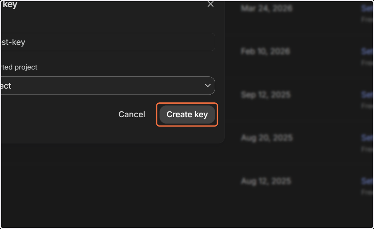 Click on Create key