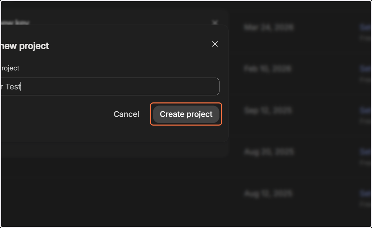 Click on Create project