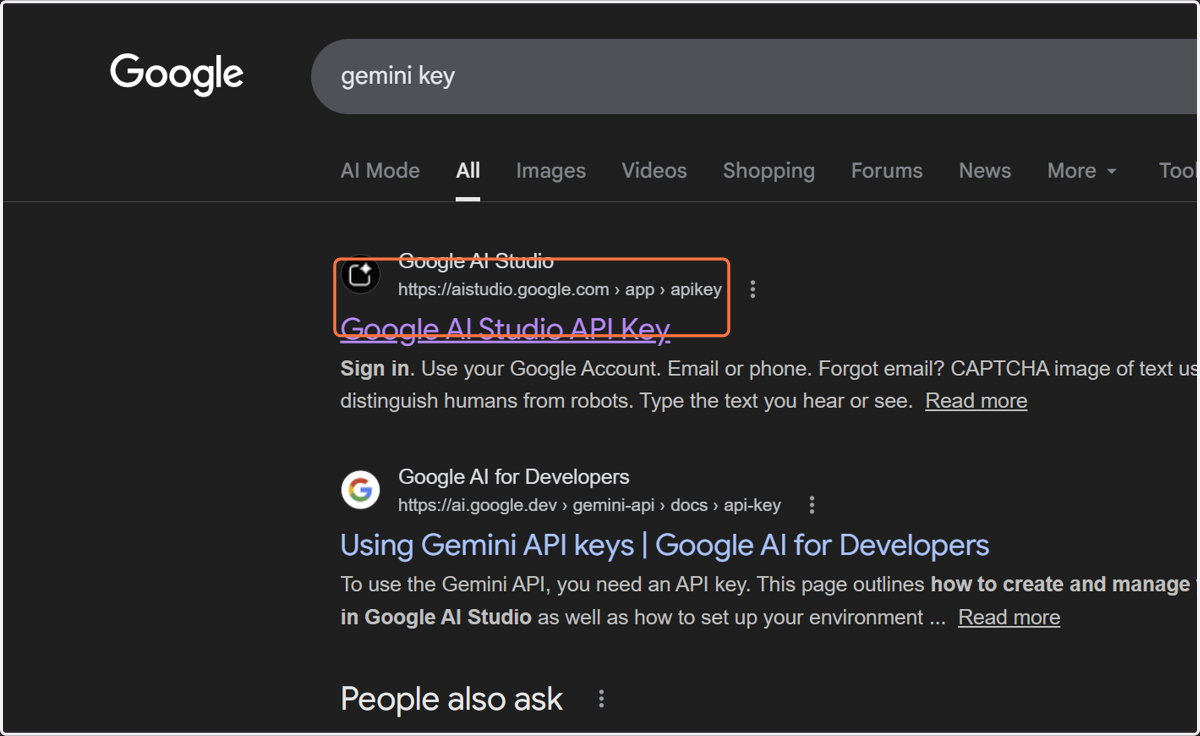 Click on Google AI Studio API Key…