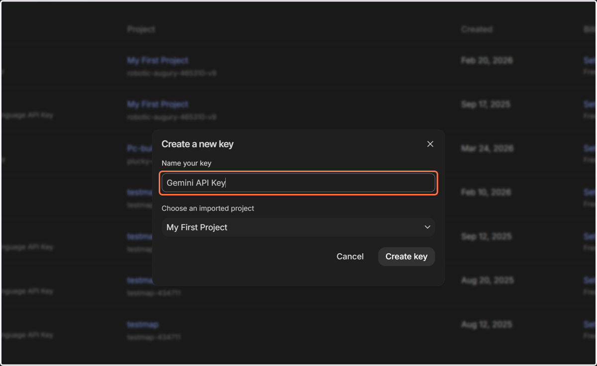 Click on Name your key