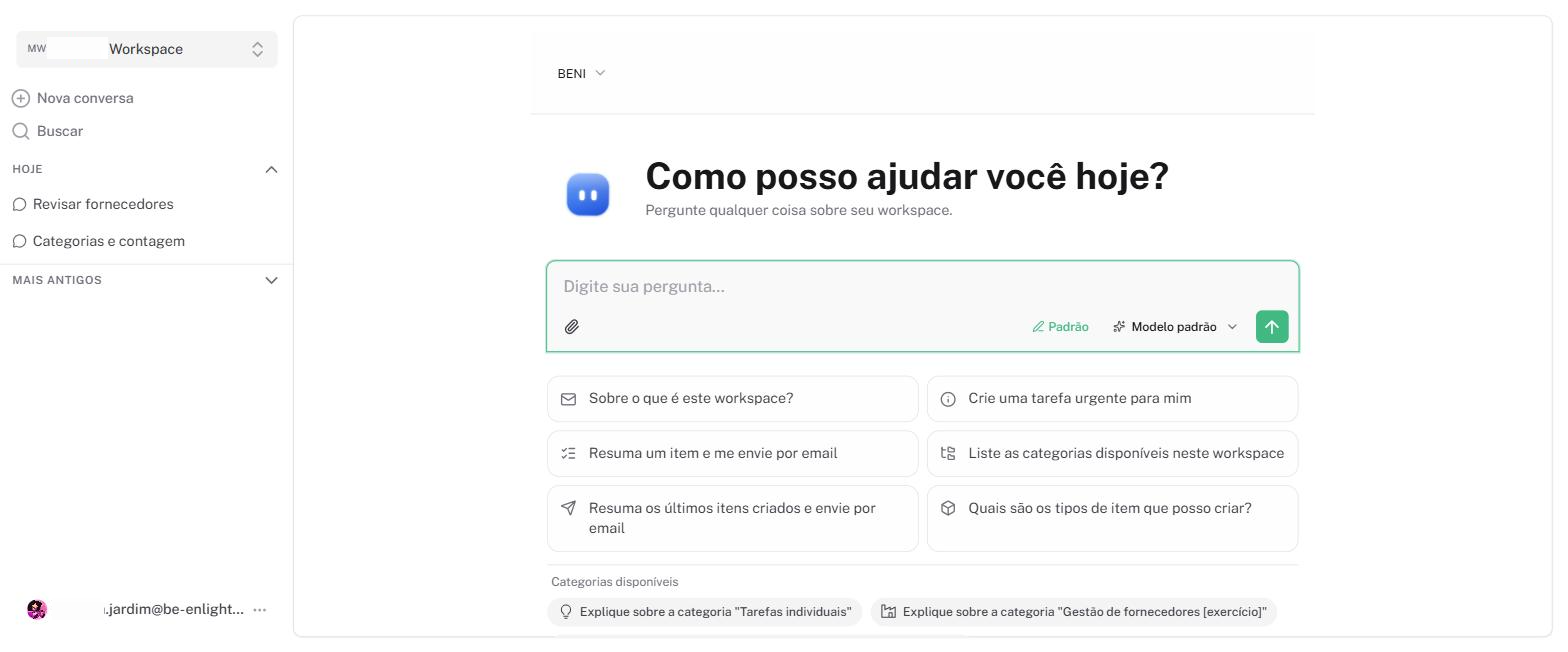 Seletor de workspace no canto superior esquerdo