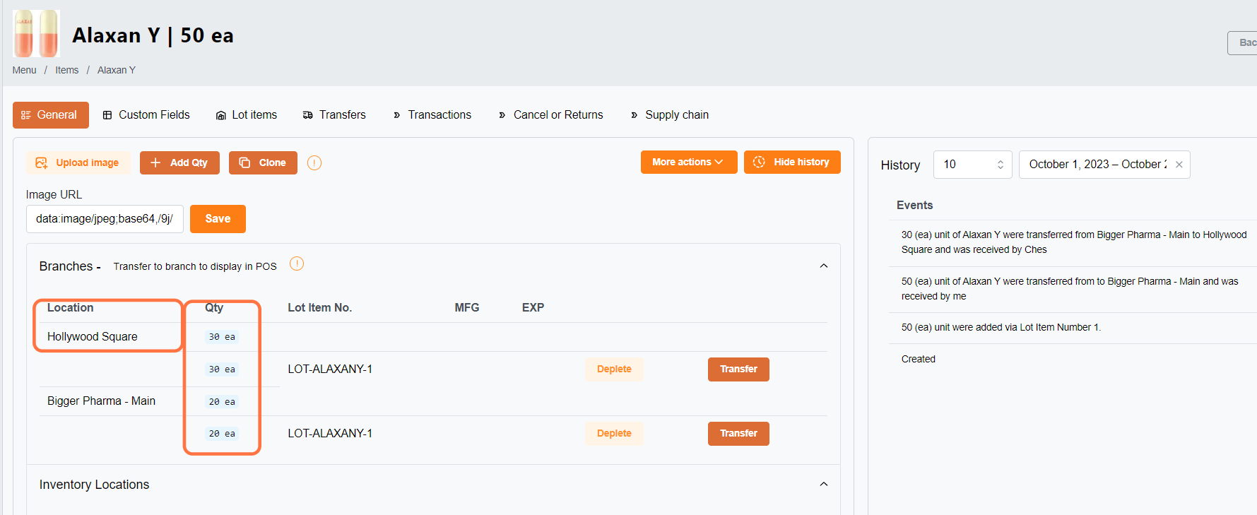 On the item details page, you can see the transaction history.