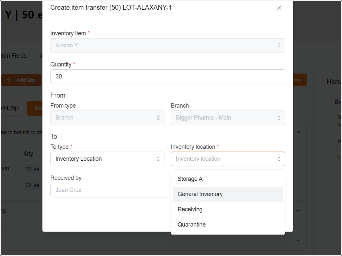 An example view if you click the location type.