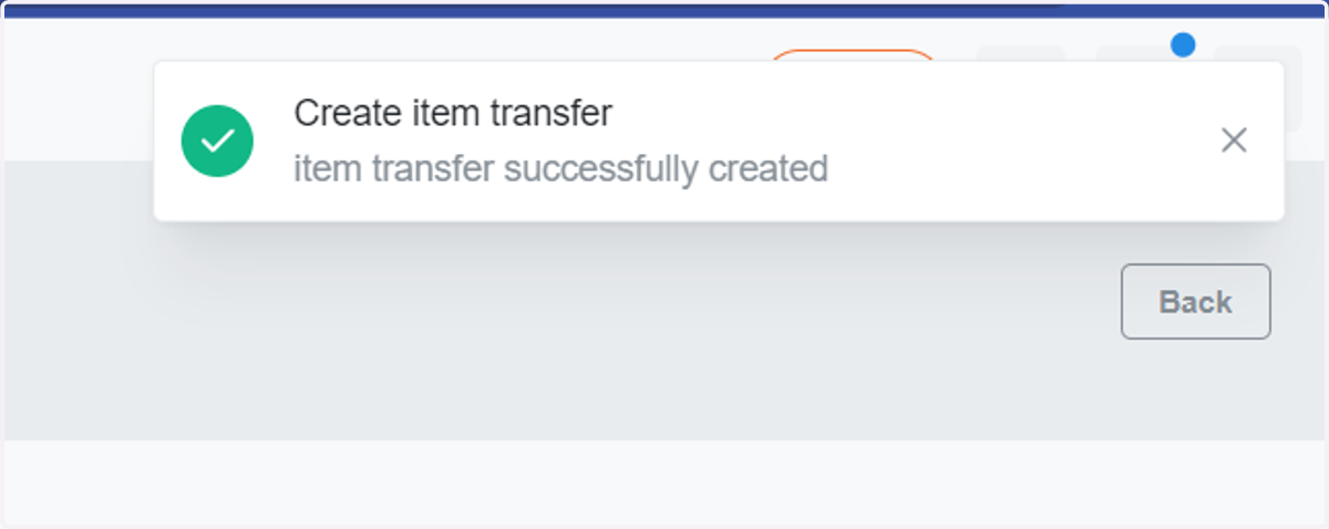 The item was successfully transferred.