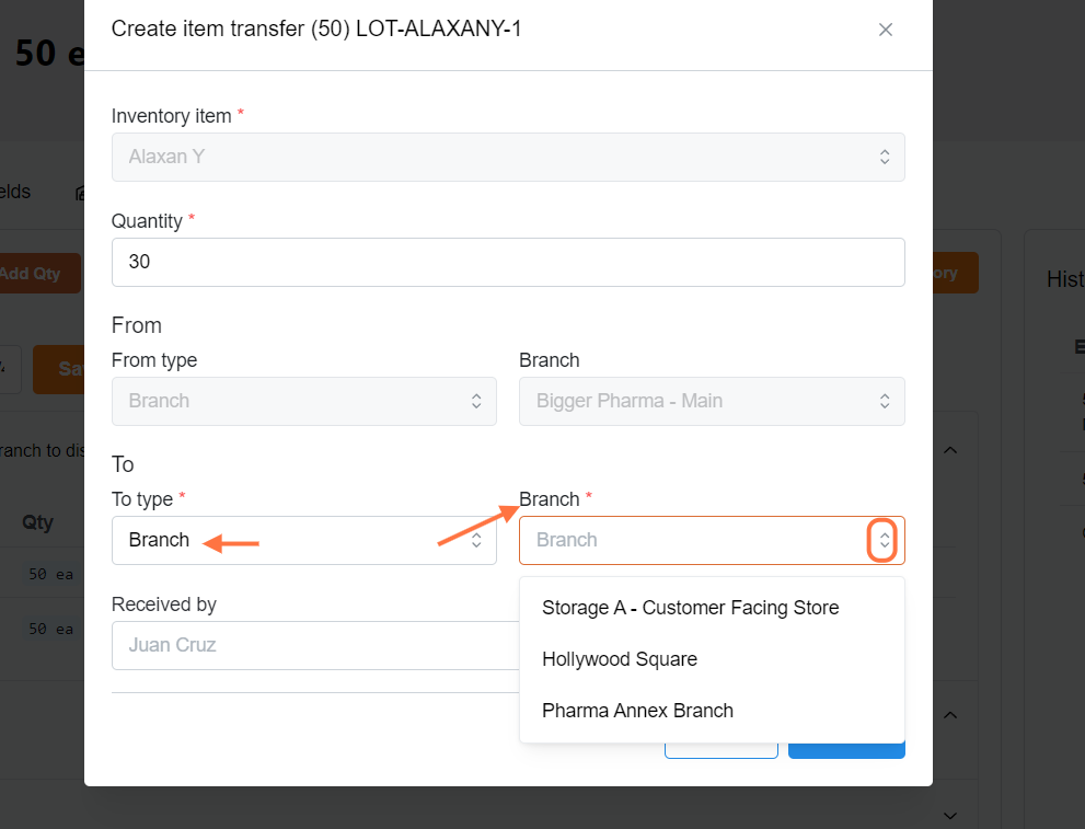 After picking a "type" (branch, location, or reject), the opposing side will show on what you choose.