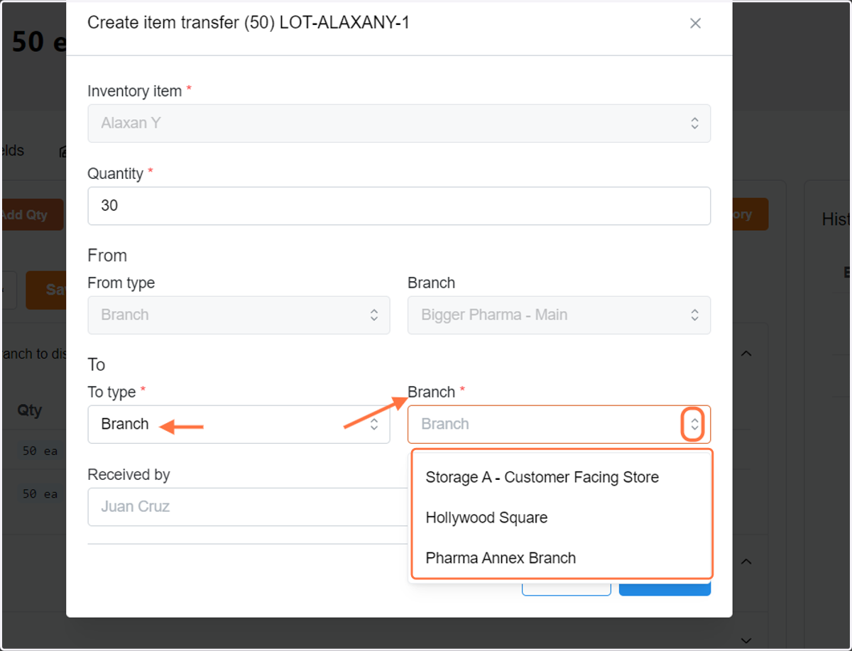 After picking a "type" (branch, location, or reject), the opposing side will show on what you choose.