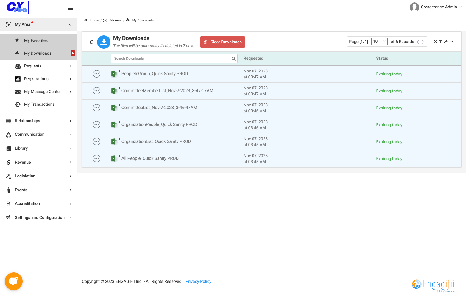Click on My Downloads to view all exports you have requested.