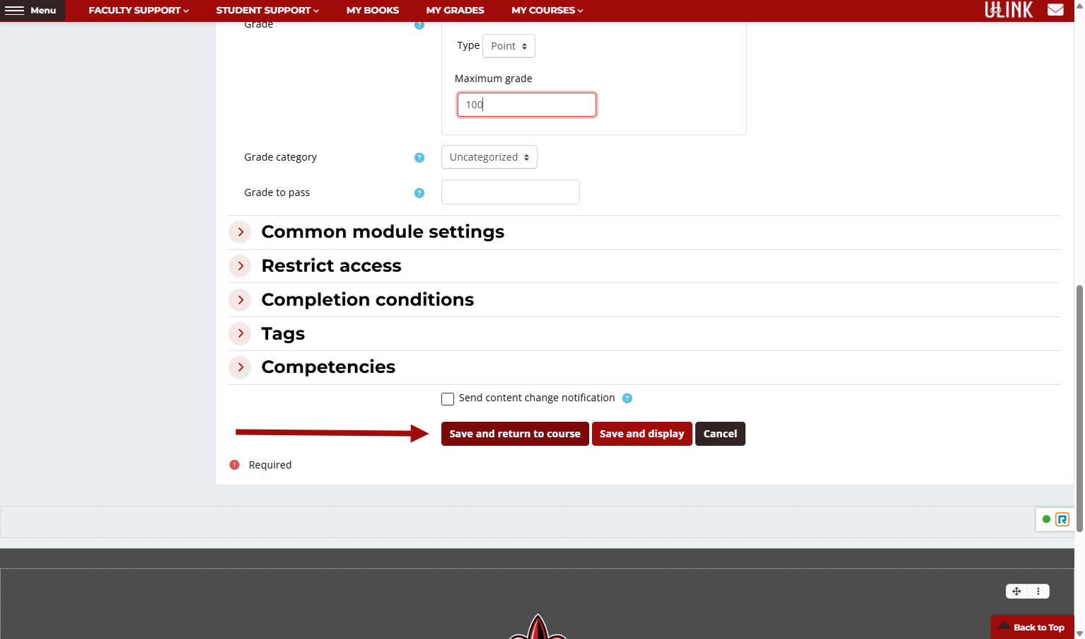 Click on Save and return to course