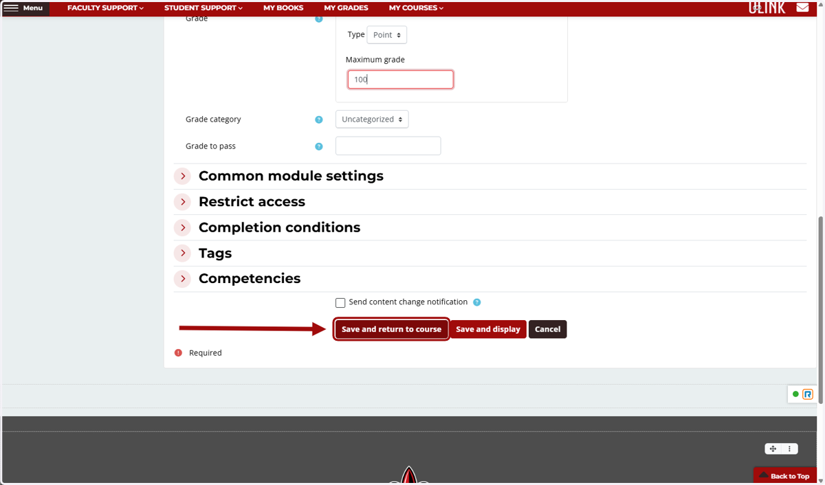 Click on Save and return to course
