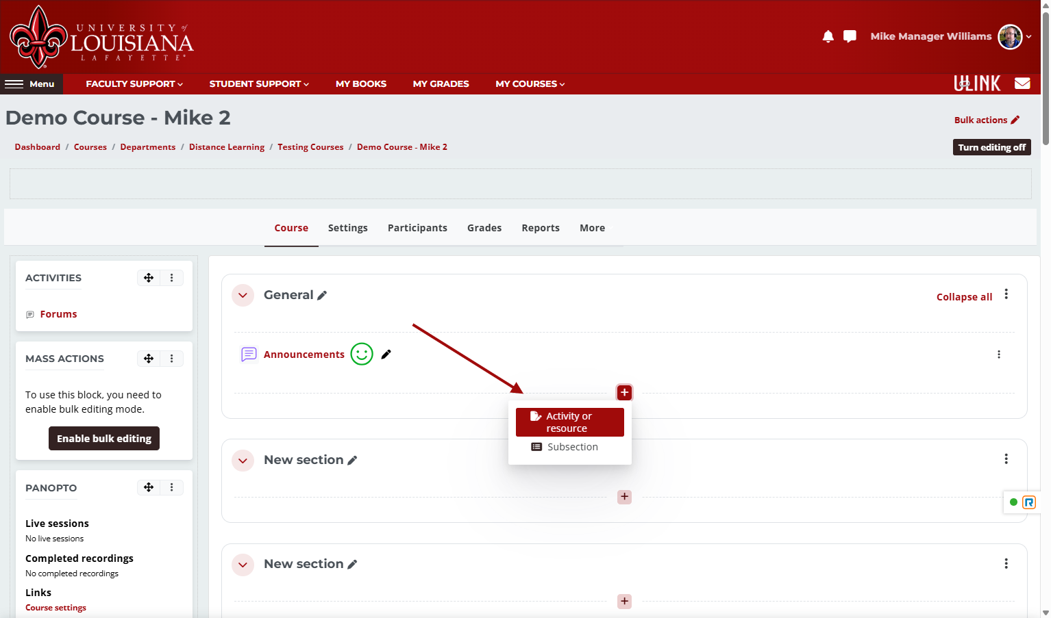 Select Activity or resource