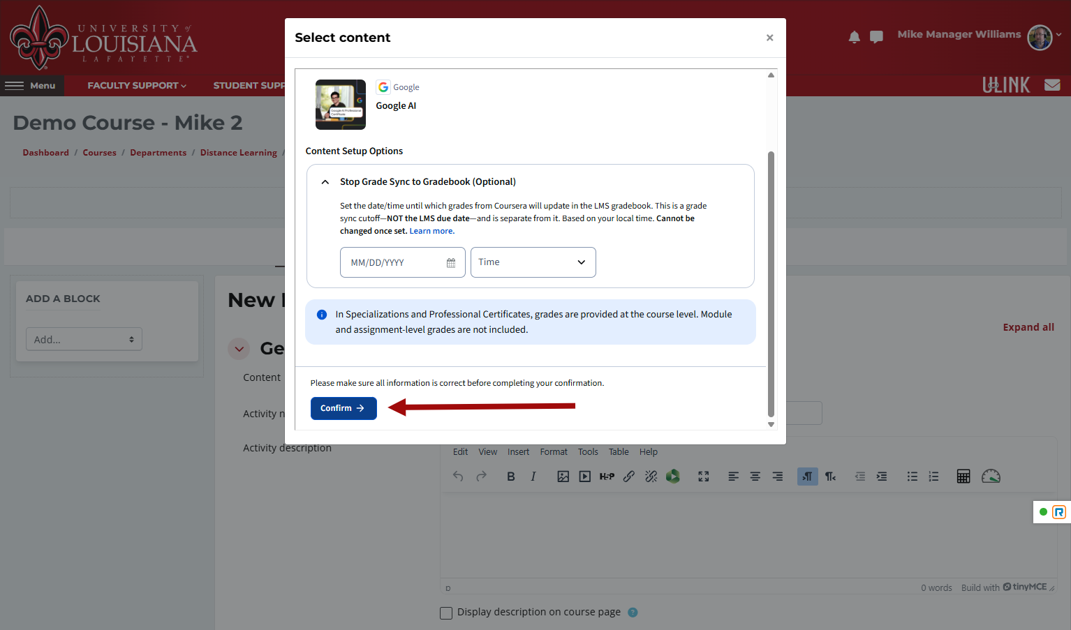 Click on Confirm