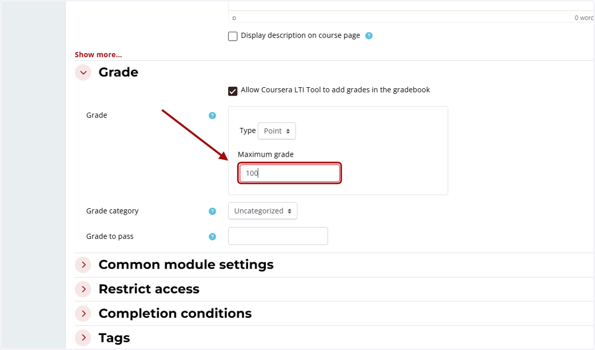 Confirm a Maximum grade