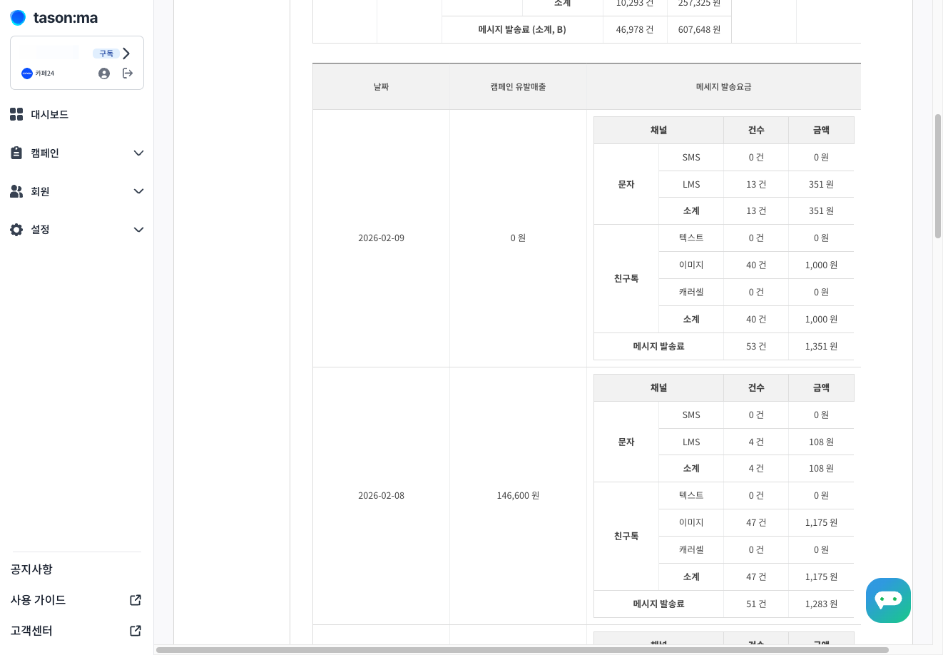 일별 상세 내역을 확인해 주세요.