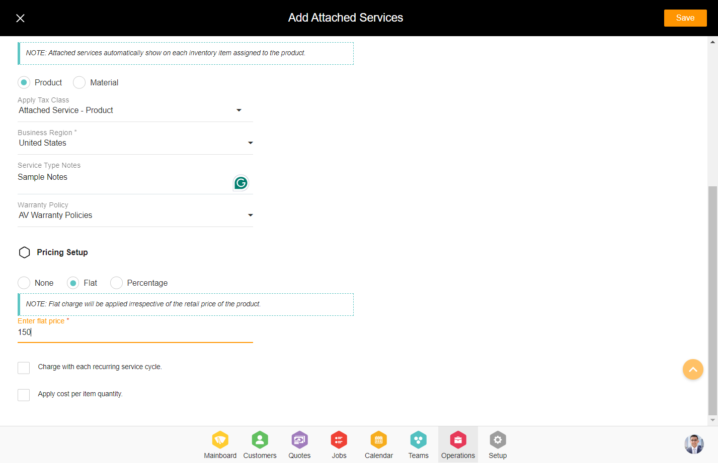 Click on Charge with each recurring service cycle.