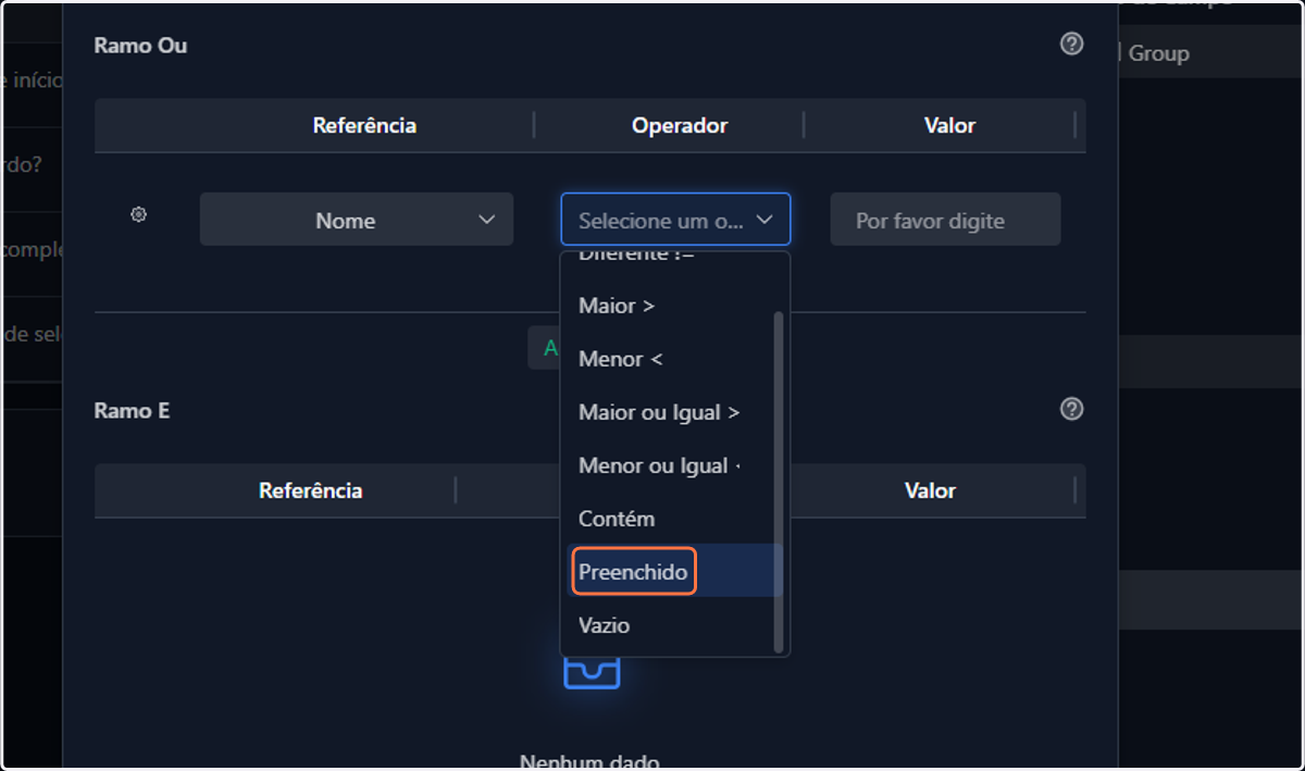 Selecione o operador desejado