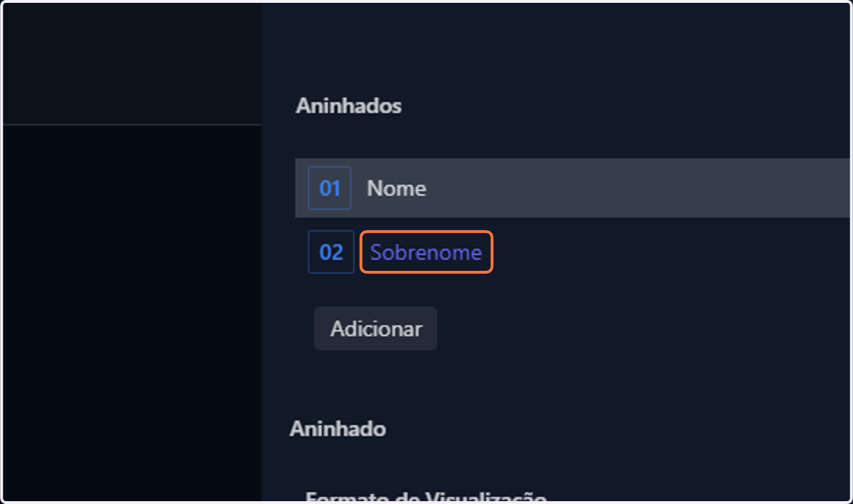 Acesse um subcampo configurado
