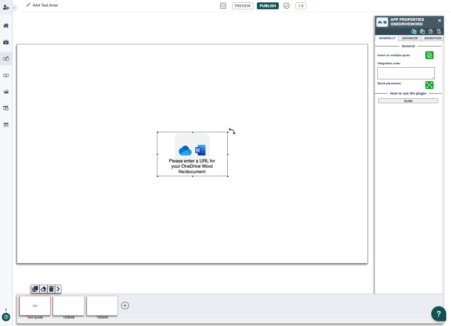 Content management system screen with active OneDrive Word file input widget.