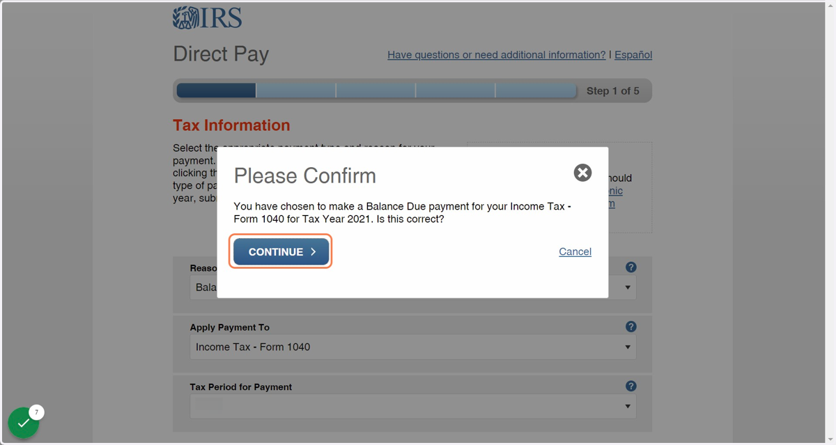 Click on CONTINUE after entering the previous information